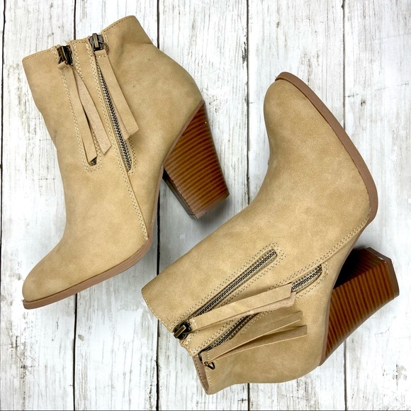 Journee Collection Women's Vally Dual-Zip Bootie Heeled Boot Hees - Taupe 9 - Picture 1 of 6